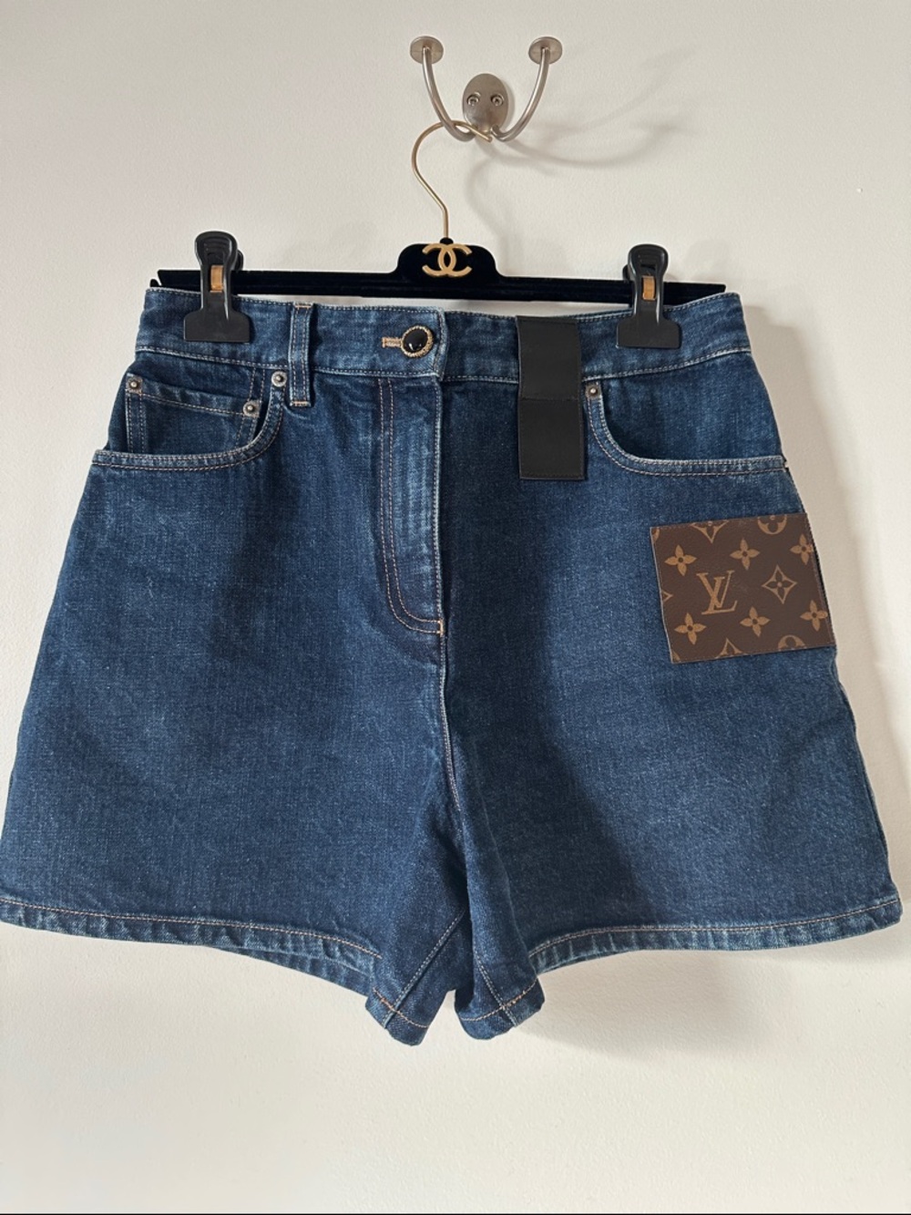 Louis Vuitton Indigo Blue Denim Shorts with Monogram Patch